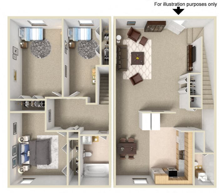 Floor plan for 3 beds, 1.5 baths, 1734 sqft